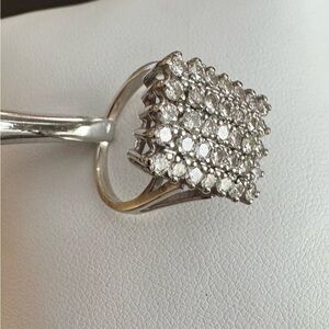 14K White Gold Diamond Rectangle Cocktail Ring size 6.25